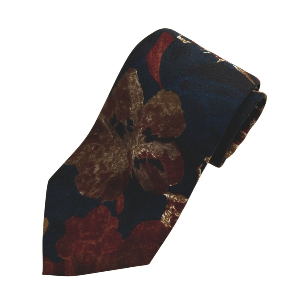 GANT Men's Floral Tie Navy Blue Burgundy Gold Polyester USA 59"L x 3.75"W‎